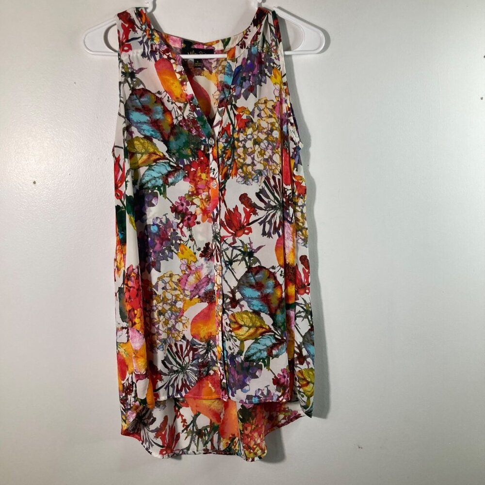 Womens Melissa Paige Art To Wear Floral Button Tunic Sleeveless S Multicolor Pol